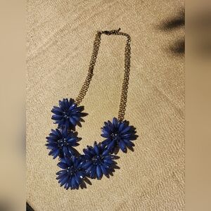 #15- Gold Chain Blue Floral Statement Necklace